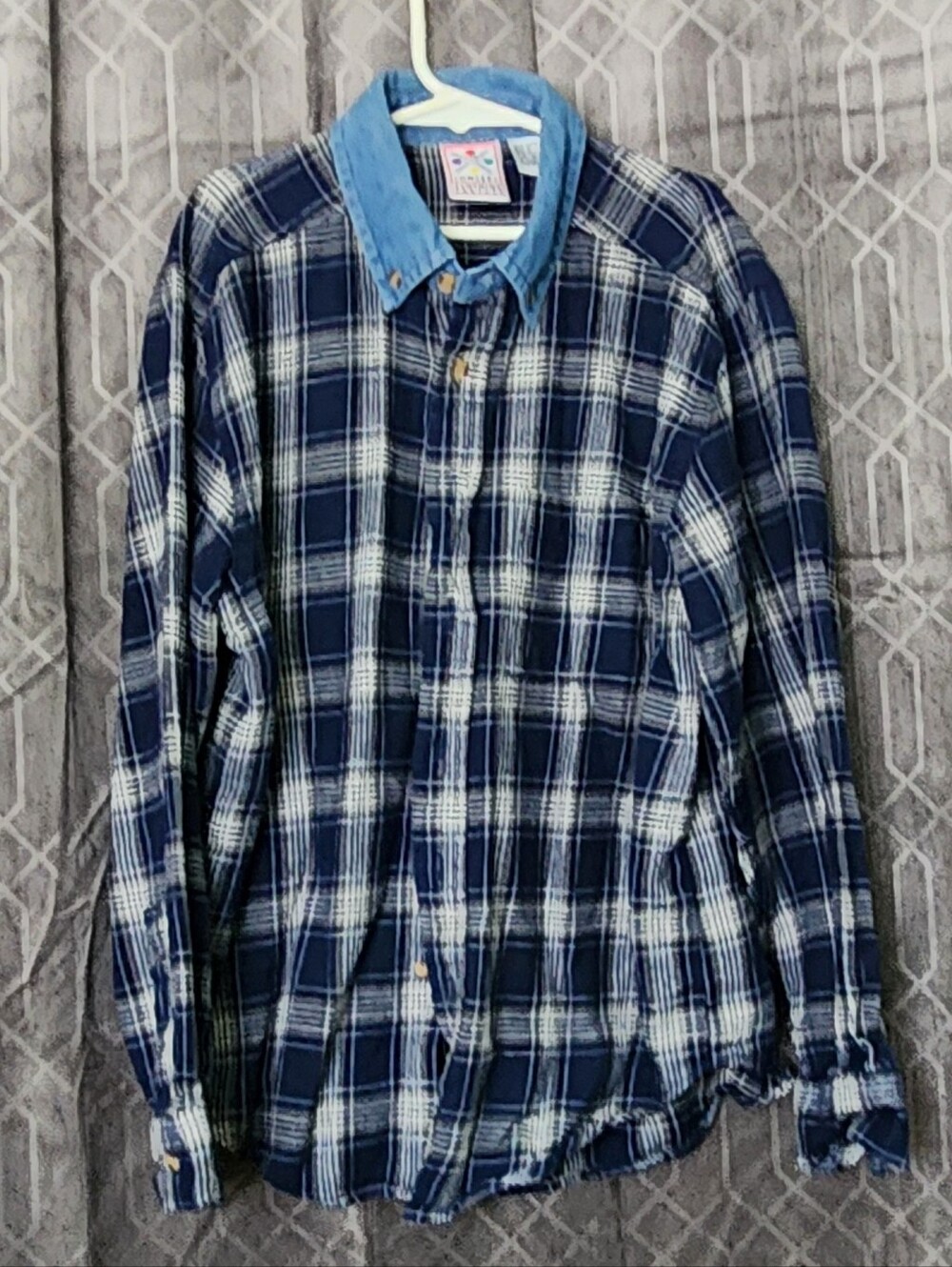 Kid's Blue Plaid Button-Up Shirt Size M